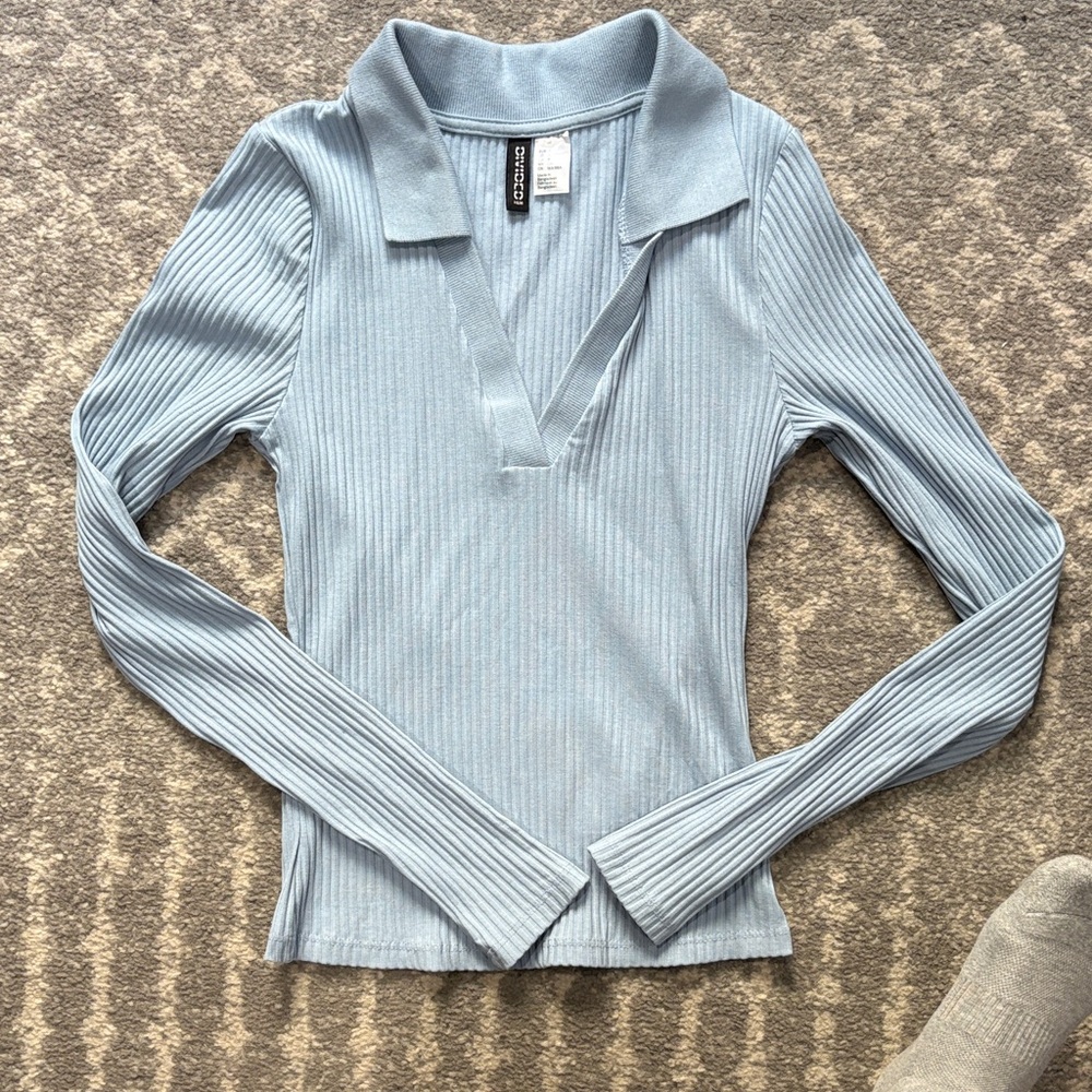 H&M Blue Ribbed Long Sleeve Top